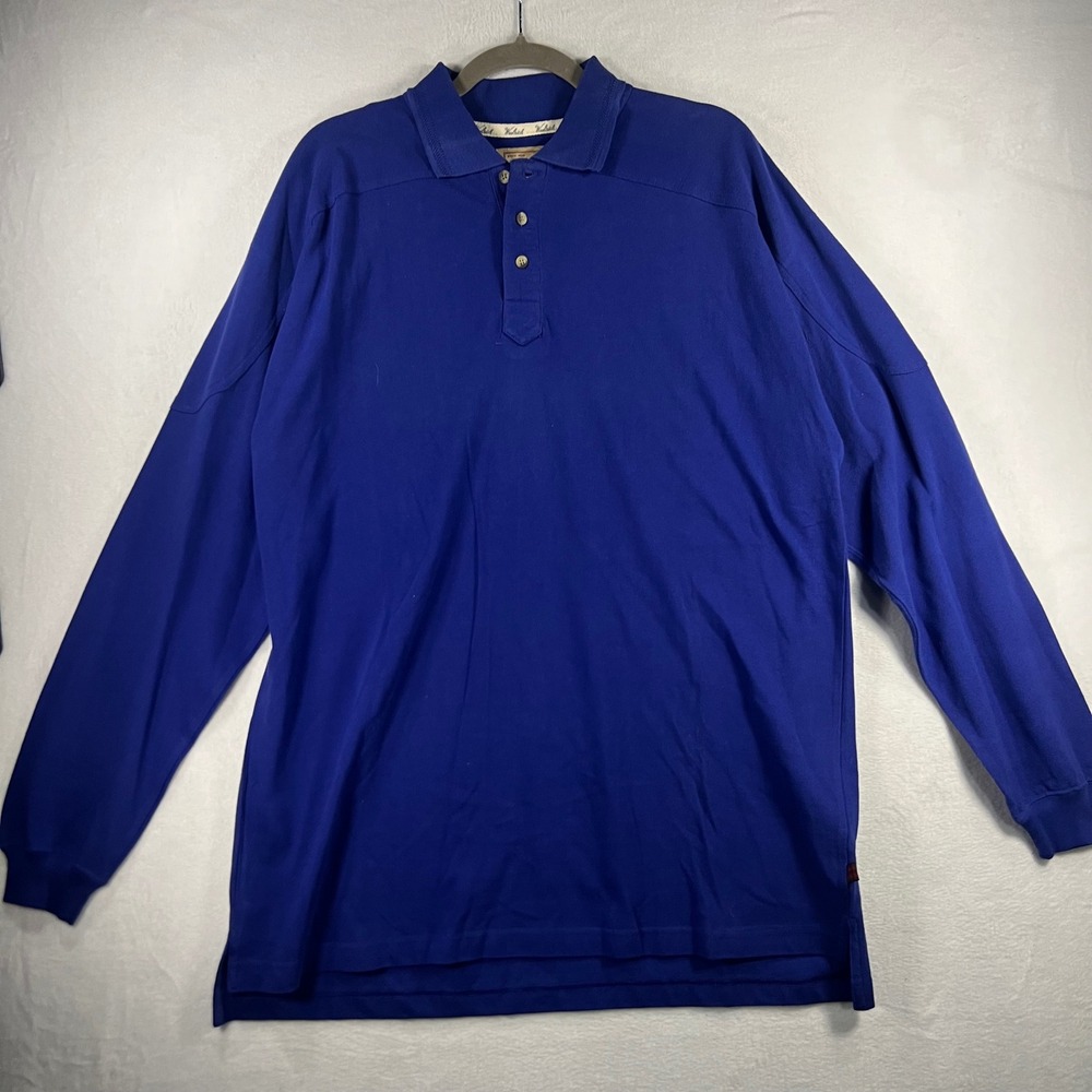 Woolrich Mens Long Sleeve Polo Shirt Royal‎ Blue Classic Fit Large Cotton 90s